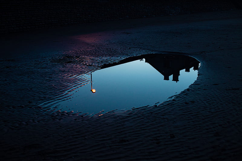 puddle, reflection, dark, lantern, HD wallpaper