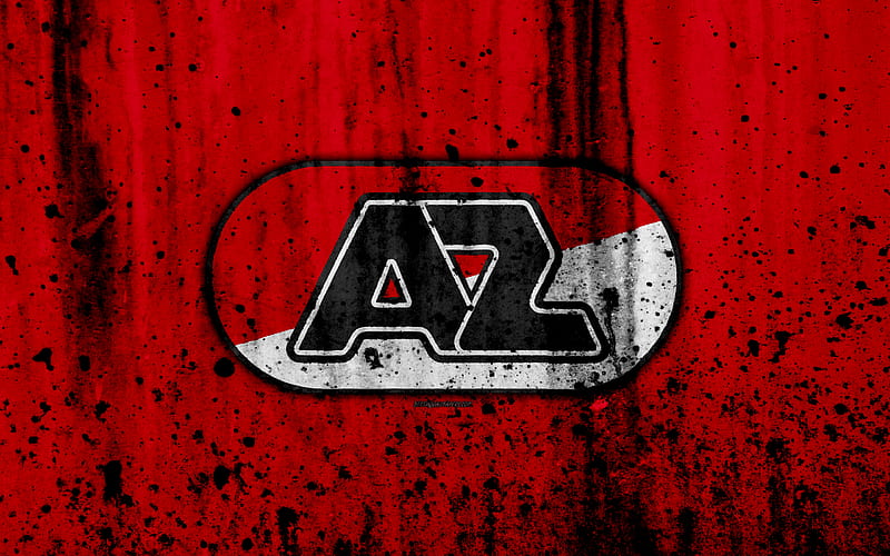 AZ Alkmaar Eredivisie, grunge, logo, soccer, football club, Netherlands, Alkmaar, art, stone texture, Alkmaar FC, HD wallpaper