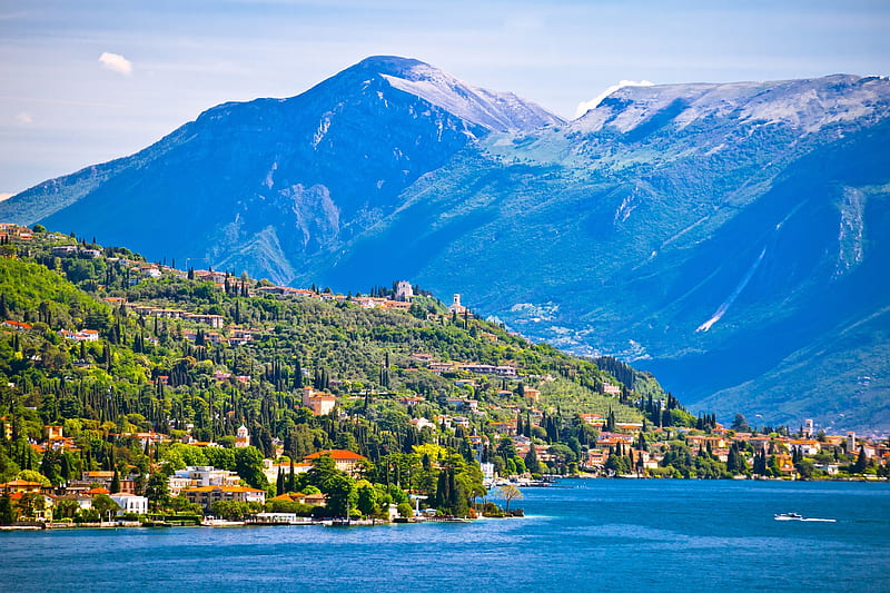 Towns, Town, Alps, Gardone Riviera, Italy, Lake, Mountain, HD wallpaper
