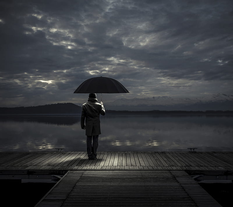 sad boy, alone, in rain, miss you, with umbrella, HD wallpaper