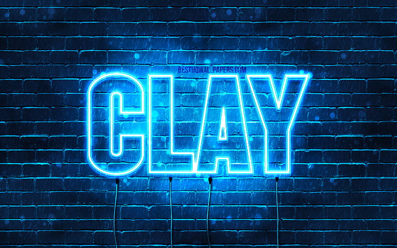 Clay with names, horizontal text, Clay name, blue neon lights, with Clay name, HD wallpaper