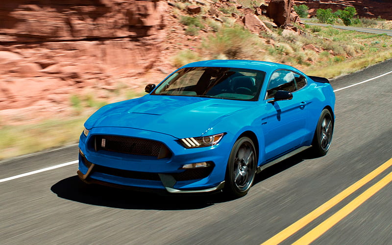 Ford Mustang, 2018, Shelby GT350, sport car, bright blue Mustang, American cars, Ford, HD wallpaper