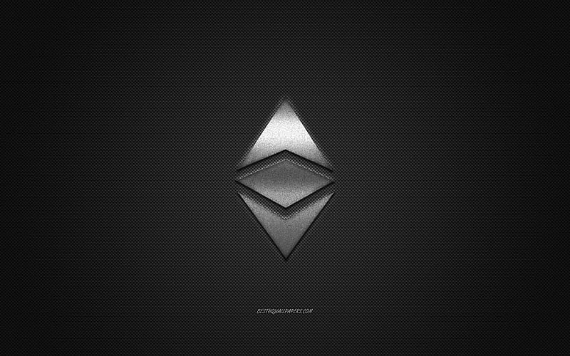 Ethereum logo, metal emblem, silver carbon texture, cryptocurrency, Ethereum, finance concepts, HD wallpaper