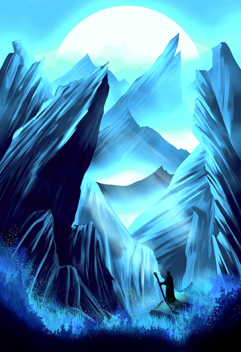 mountains, rocks, silhouette, travel, art, HD phone wallpaper