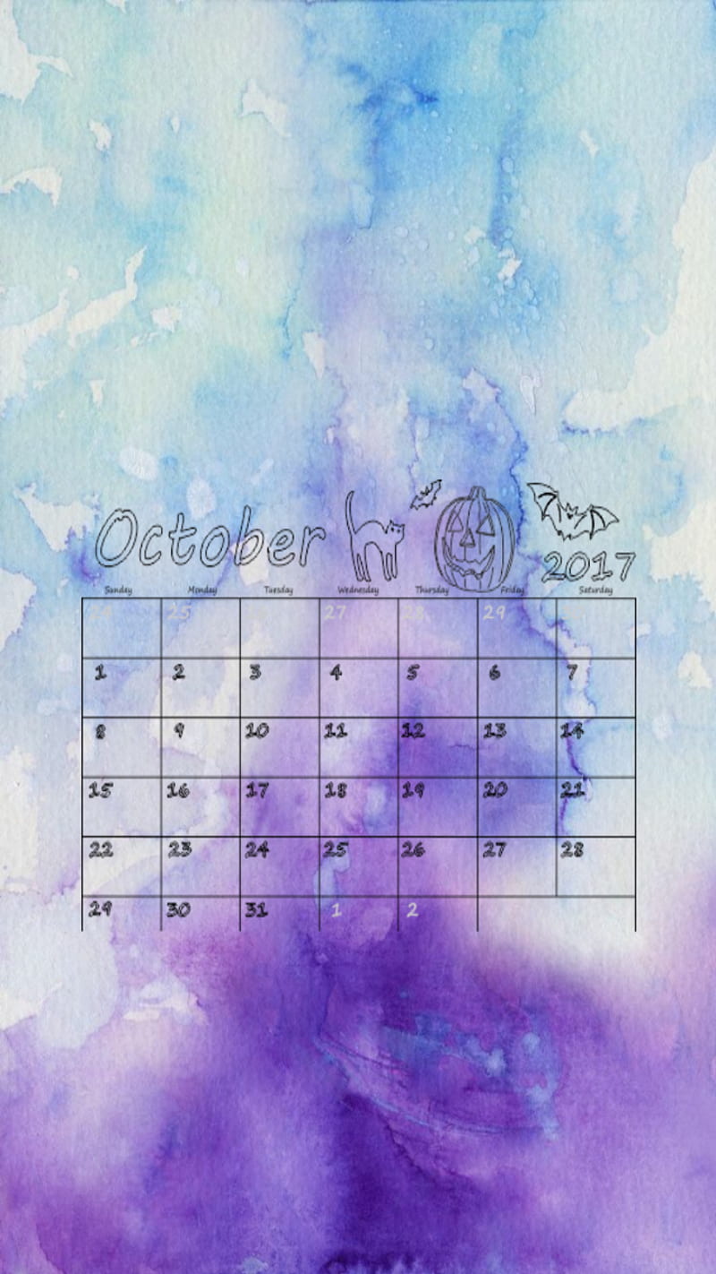 October Water Colors, 2017, calendar, water color, HD phone wallpaper