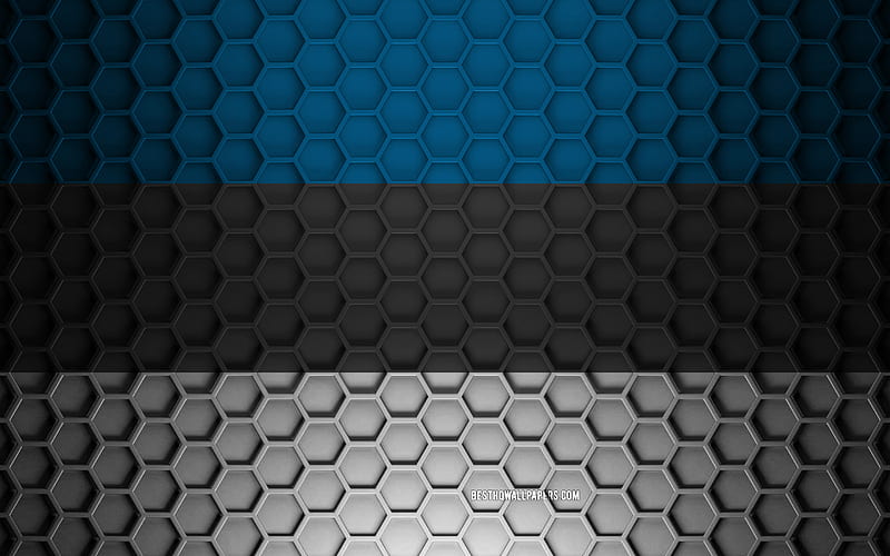 Estonia flag, 3d hexagons texture, Estonia, 3d texture, Estonia 3d flag, metal texture, flag of Estonia, HD wallpaper
