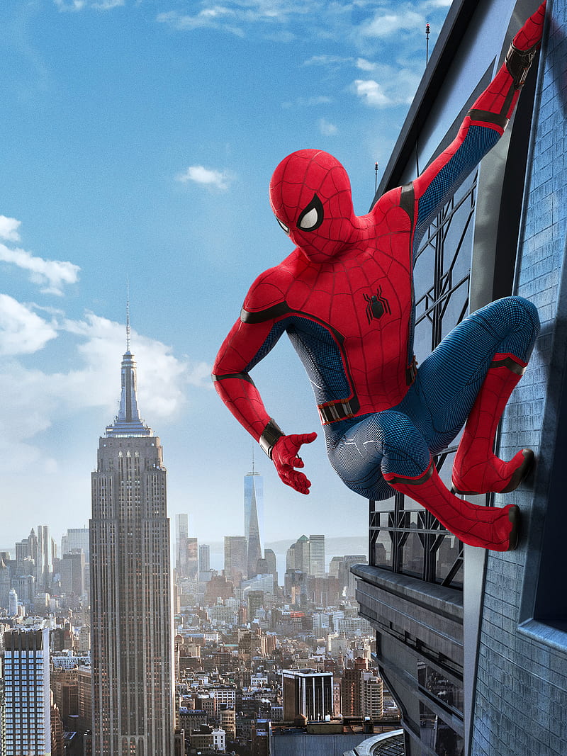 Spider-Man Homecoming (Movie), Peter Parker, Spider-Man, cityscape, superhero, portrait display, HD phone wallpaper