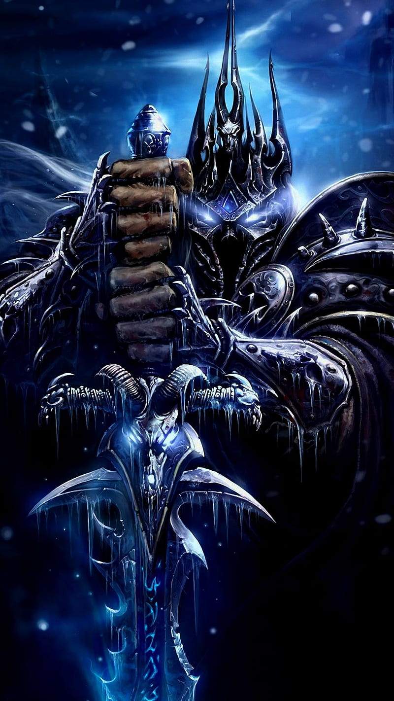 World of Warcraft, sword, PC gaming, glowing eyes, Lich King, HD phone wallpaper