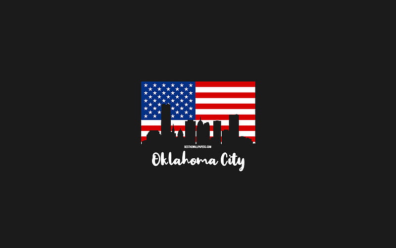 Oklahoma City, American cities, Oklahoma City silhouette skyline, USA flag, Oklahoma City cityscape, American flag, USA, Oklahoma City skyline, HD wallpaper