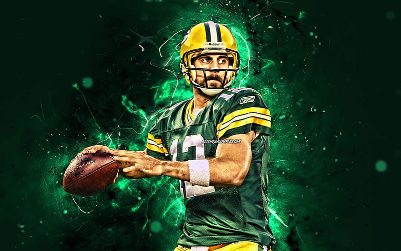 Aaron Rodgers quarterback, Green Bay Packers, american football, NFL, Aaron Charles Rodgers, National Football League, neon lights, Aaron Rodgers, HD wallpaper