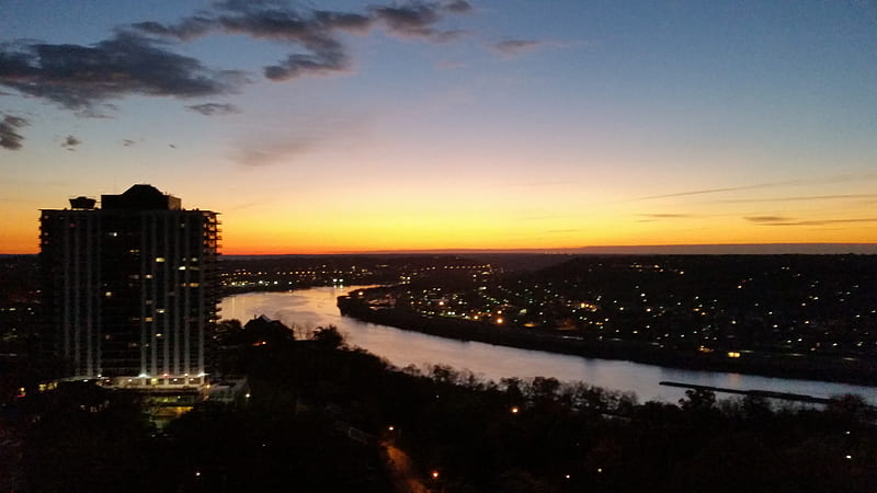 Cincinnat Sunrise, cincinnati, sunrise ohio river, HD wallpaper