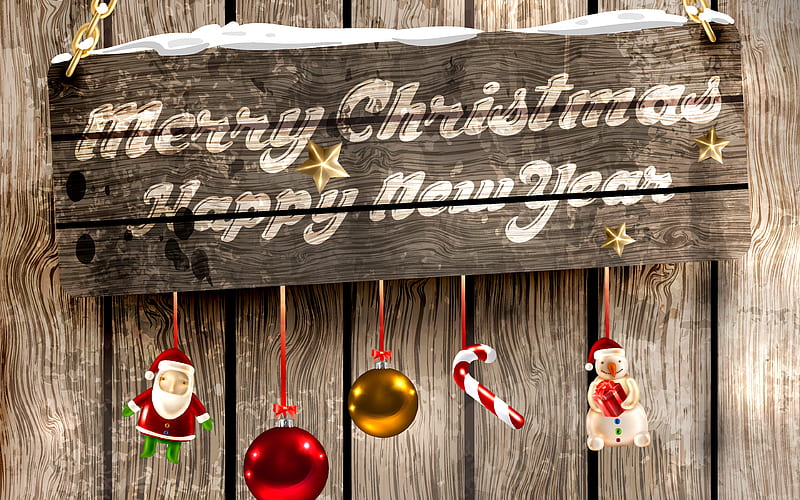 Merry Christmas wooden board, christmas decoration, Xmas, New Year, Christmas, HD wallpaper
