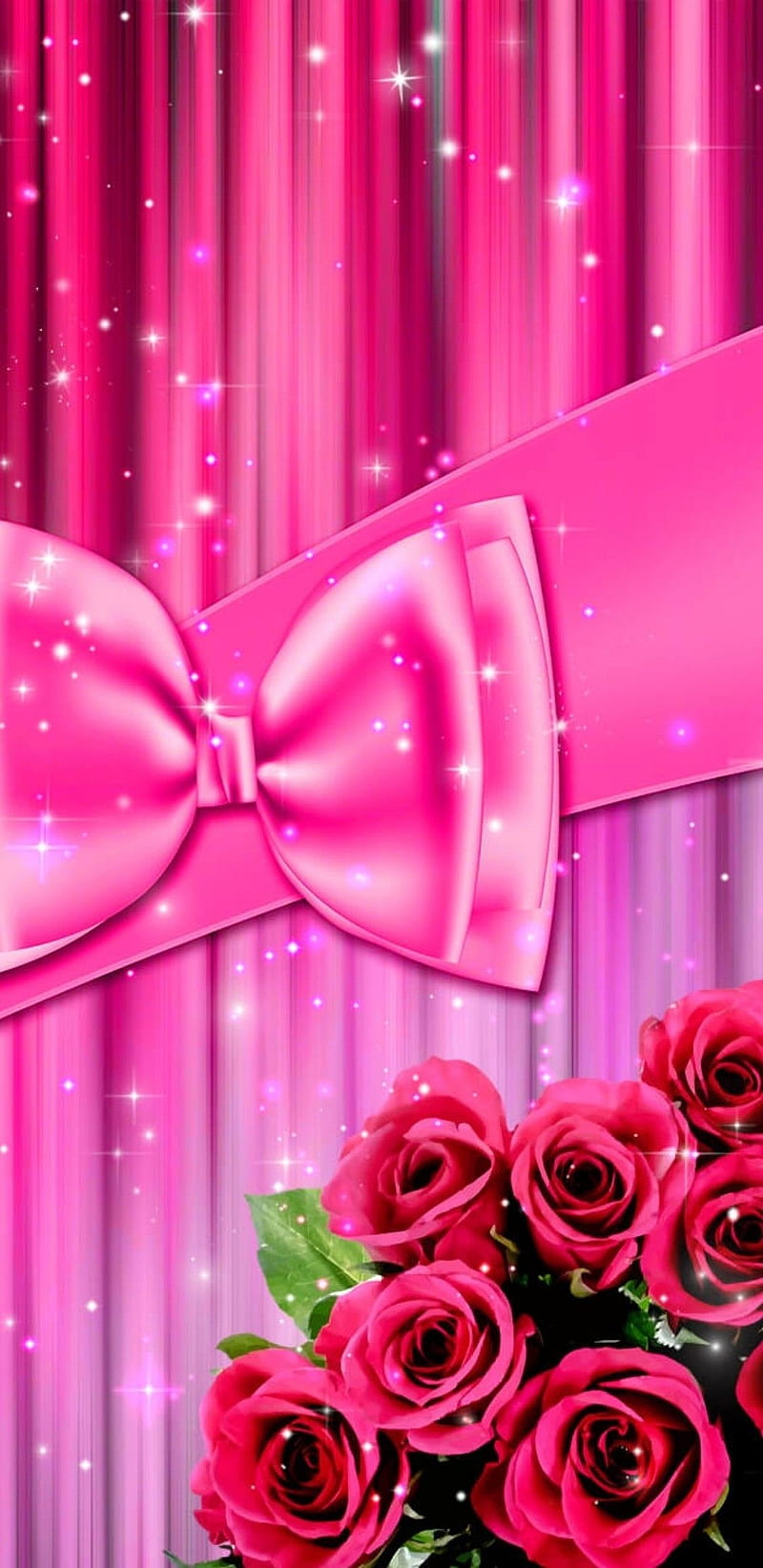 Bow And Roses, bow, girly, glitter, pink, pretty, roses, sparkle, HD phone  wallpaper | Peakpx