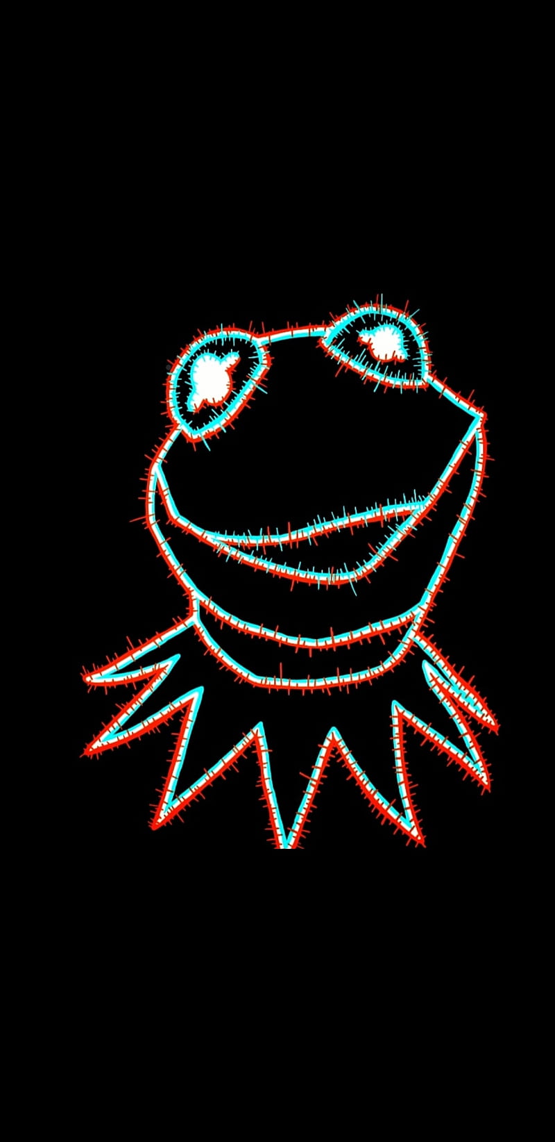 Glitchy Kermit Art, blue, glitch, muppits, neon, red, HD phone wallpaper