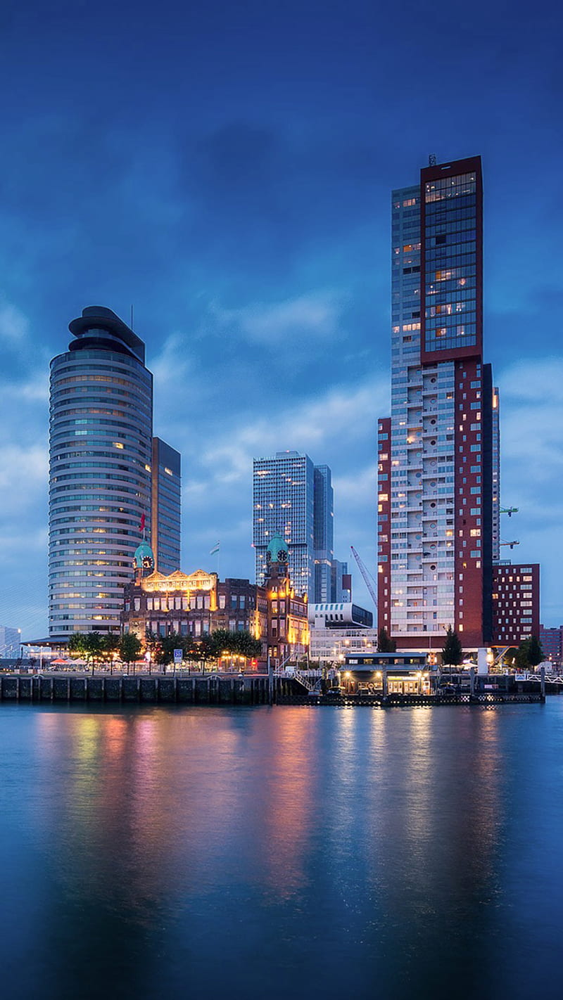 Rotterdam, blue, city, reflection, town, HD phone wallpaper