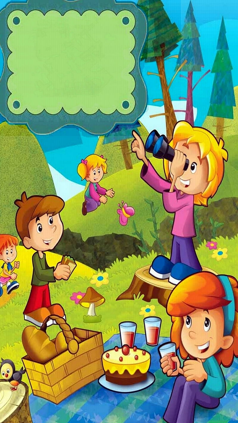 Picnic, cake, cartoon, colorful, cute, drawing, fun, playing, spring, summer,  HD phone wallpaper | Peakpx