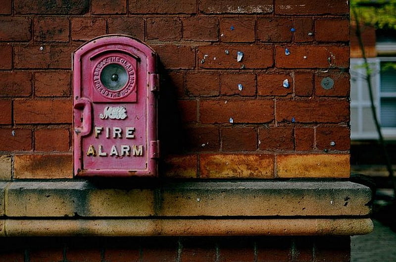 Fire Alarm pic red colour, wall fire, graphy, brick alarm, color, HD wallpaper