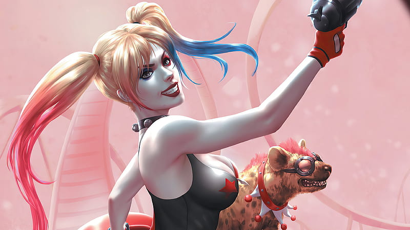 Harley Quinn Hyenas, harley-quinn, superheroes, artwork, HD wallpaper