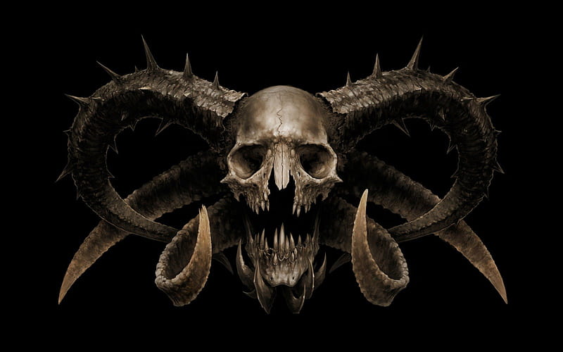 demon skull, symmetrical, bones, jaw, horns, HD wallpaper