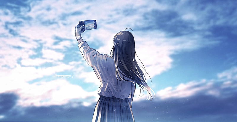 Anime, Girl, Cloud, Phone, Selfie, Sky, HD wallpaper | Peakpx
