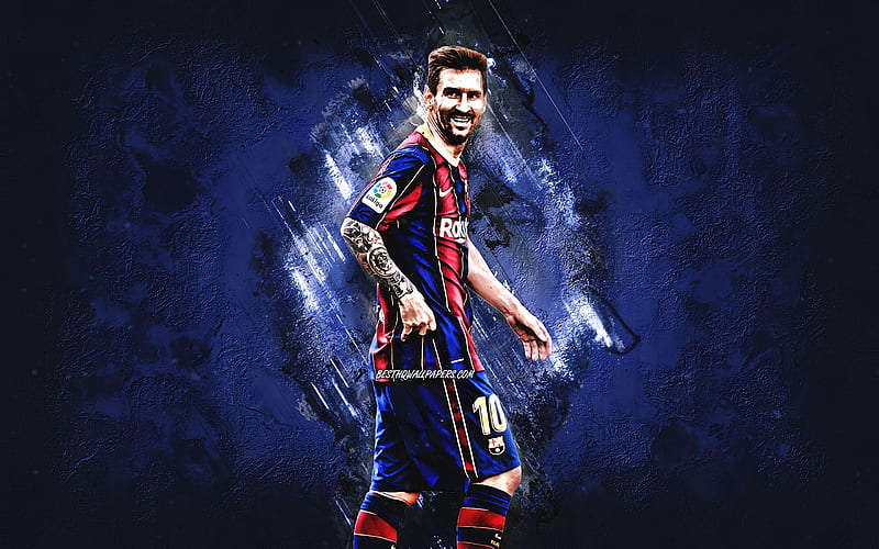 Lionel Messi, FC Barcelona, Champions League, soccer, world football star, Leo Messi, La Liga, blue creative background, HD wallpaper