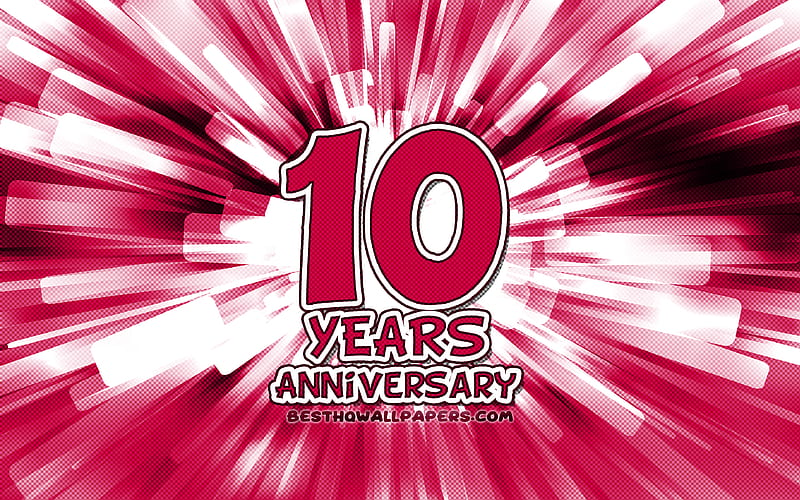 10th anniversary purple abstract rays, anniversary concepts, cartoon art, 10th anniversary sign, artwork, 10 Years Anniversary, HD wallpaper
