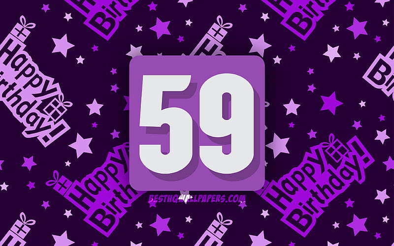 Happy 59 Years Birtay, violet abstract background, Birtay Party, minimal, 59th Birtay, Happy 59th birtay, artwork, Birtay concept, 59th Birtay Party, HD wallpaper