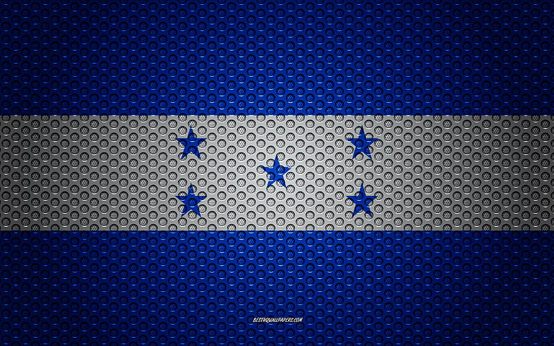 Flag of Honduras creative art, metal mesh texture, Honduras flag, national symbol, metal flag, Honduras, North America, flags of North America countries, HD wallpaper