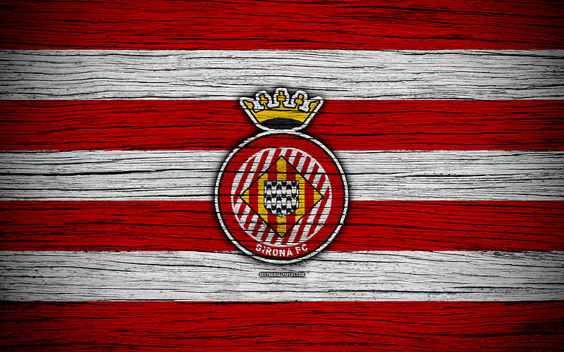 FC Girona Spain, LaLiga, wooden texture, soccer, Girona, football club, La Liga, Girona FC, HD wallpaper