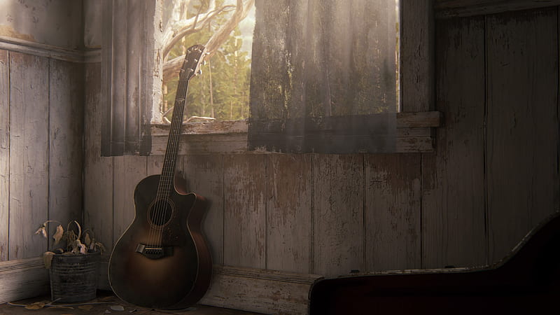 Download wallpaper 1920x1080 video game, bw, monochrome, the last of us 2,  guitar play, full hd, hdtv, fhd, 1080p wallpaper, 1920x1080 hd background,  16892