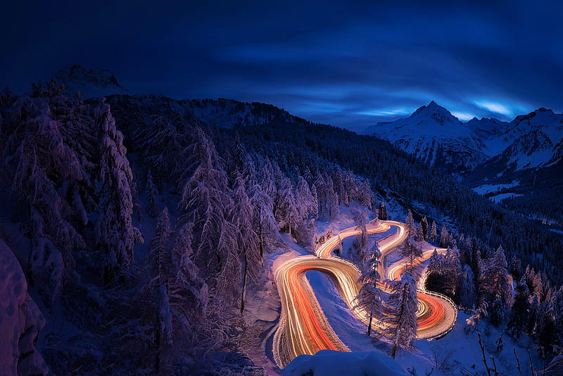 Time Lapse graphy Forest Landscape Mountain Night Road Snow, time-lapse, nature, graphy, forest, landscape, mountains, winter, HD wallpaper