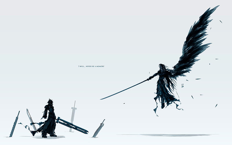 Final Fantasy 7 Cloud & Sephroth, ff7, cloud, final fantasy 7, sephroth, wing, sword, HD wallpaper