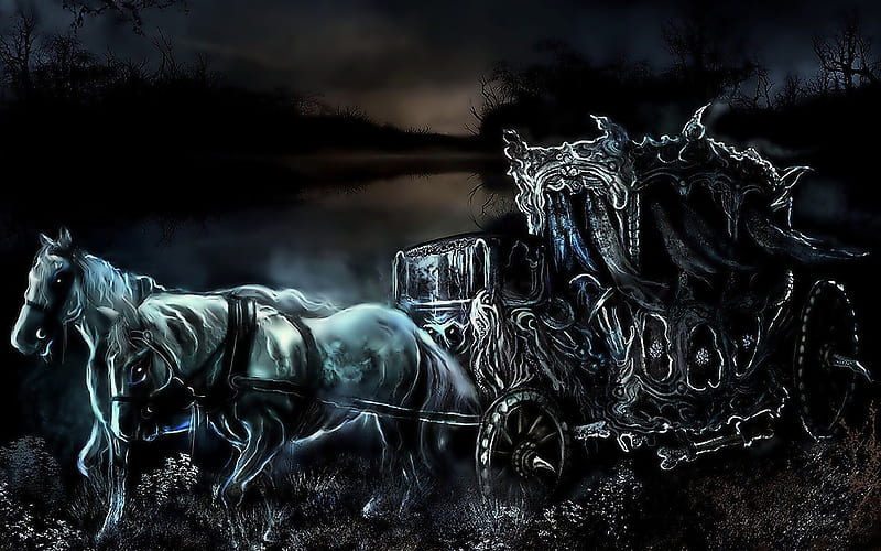 Dark Horse Carriage Ride, gothic, horse, halloween, dark, HD wallpaper