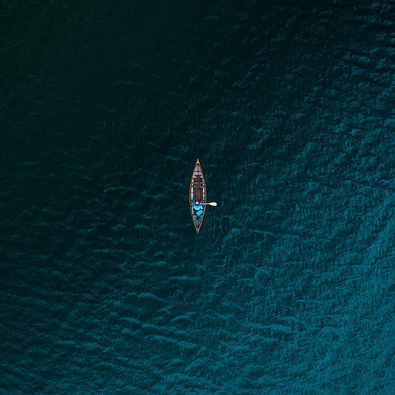 sea, blue, boat, view from above, water, HD phone wallpaper