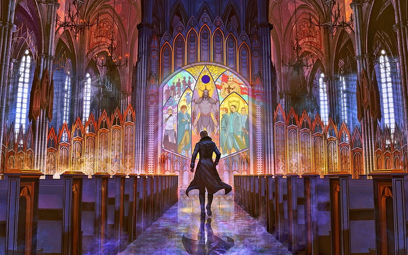 Alternity, fantasy, stained glass, color, magic, church, HD wallpaper