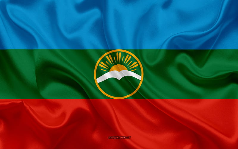 Flag of Karachay-Cherkessia silk flag, Federal subjects of Russia, Karachay-Cherkessia flag, Russia, silk texture, Karachay-Cherkessia Republic, Russian Federation, HD wallpaper