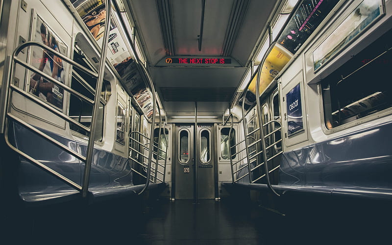 wagon, metro, transportation system, American subway, empty benches, subway car, public transport, the USA, HD wallpaper
