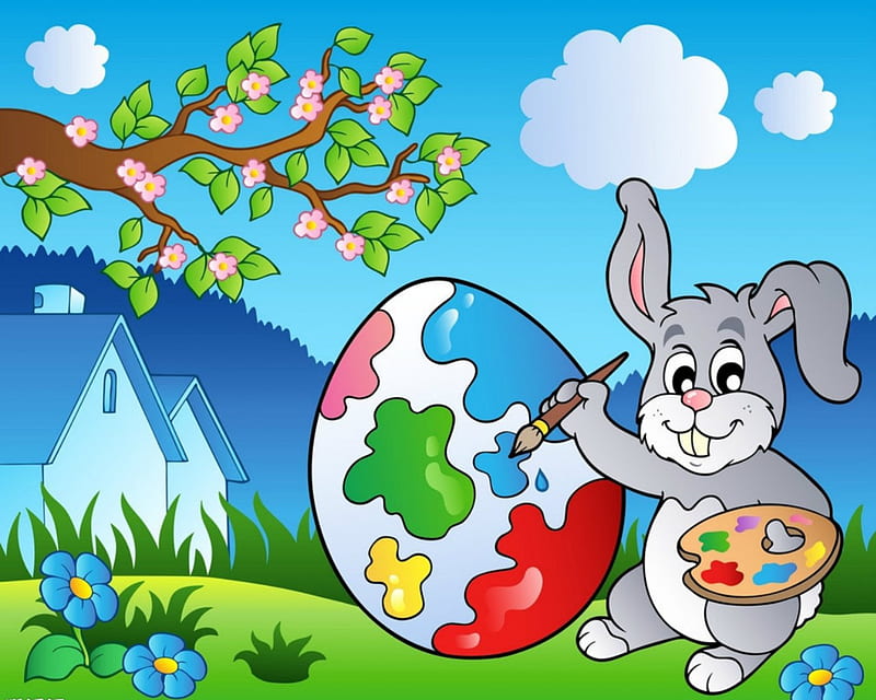 Easter Time, cartoons, egg, Easter, bunny, HD wallpaper