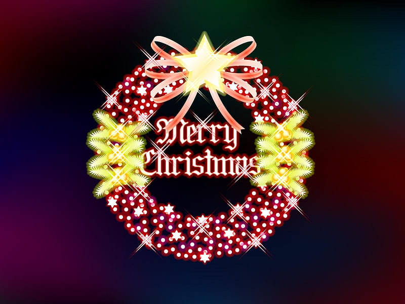 Merry Christmas, yellow, wreath, pink, lights, HD wallpaper | Peakpx