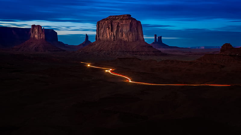 Monument Valley Under Blue Sky During Night Time Nature, HD wallpaper