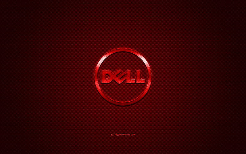 Dell round logo, red carbon background, Dell red metal logo, Dell red emblem, Dell, red carbon texture, Dell logo, HD wallpaper