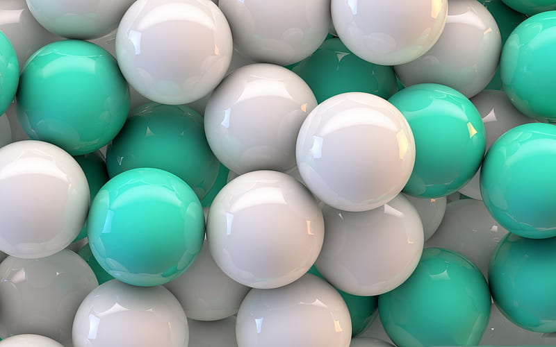 3d green white balls, 3d glossy balls, 3d balls texture, creative green-white 3d background, green 3d ball, HD wallpaper
