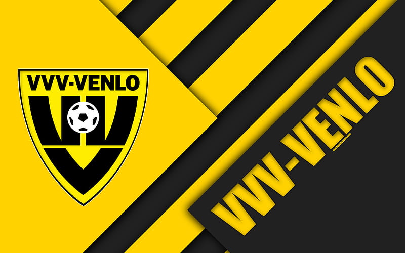 VVV-Venlo FC, emblem material design, Dutch football club, yellow black abstraction, Eredivisie, Venlo, Netherlands, football, HD wallpaper