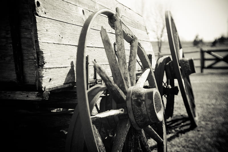 grayscale of wagon wheel, HD wallpaper