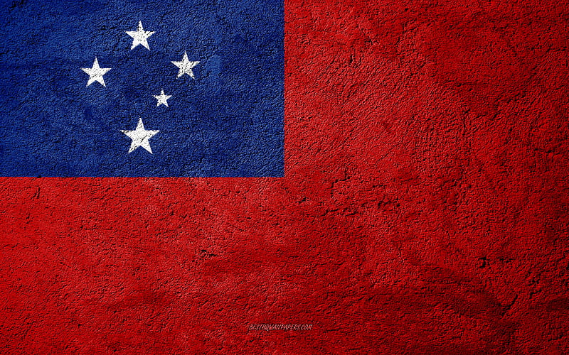 Flag of Samoa, concrete texture, stone background, Samoa flag, Oceania, Samoa, flags on stone, HD wallpaper