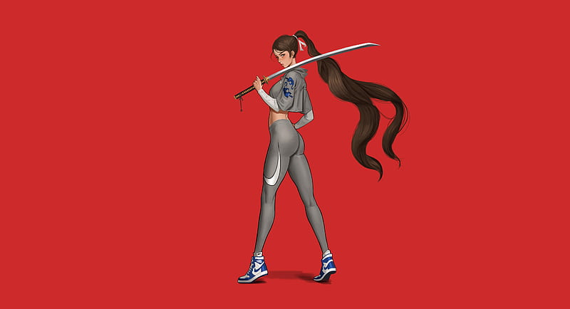 HD wallpaper: Chinese, anime, sword, anime girls, red background