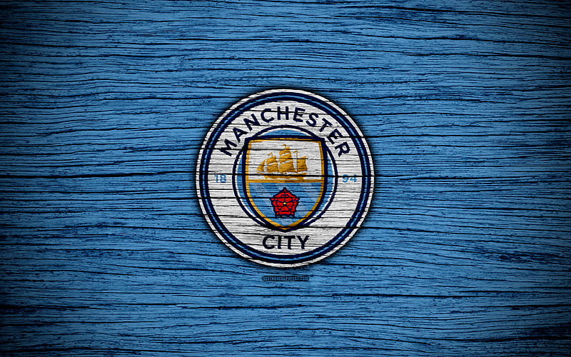 Manchester City Premier League, logo, England, wooden texture, FC Manchester City, soccer, Man City, football, Manchester City FC, HD wallpaper