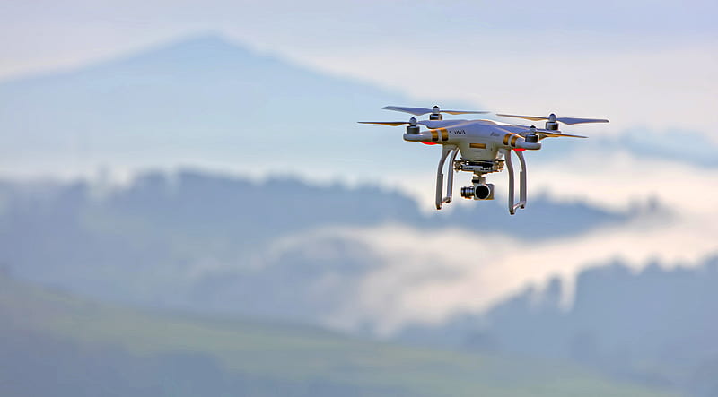 shallow focus of white quadcopter, HD wallpaper