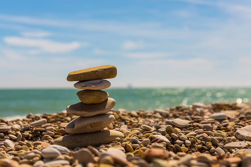 stones, balance, harmony, beach, HD wallpaper