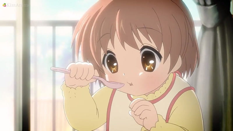 anime baby girl with brown hair